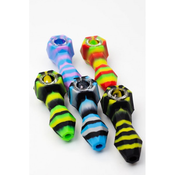 Multi Coloured Silicone Hand Pipe with Glass Bowl