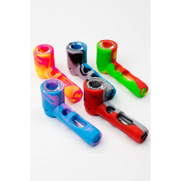 Multi Coloured Silicone Hand Pipe with Glass Bowl and Tube