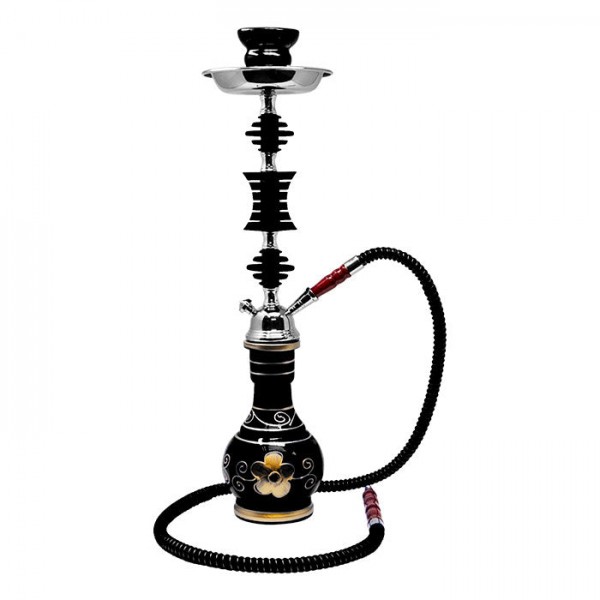 22" Hookah Flower Printed Black Glass ...