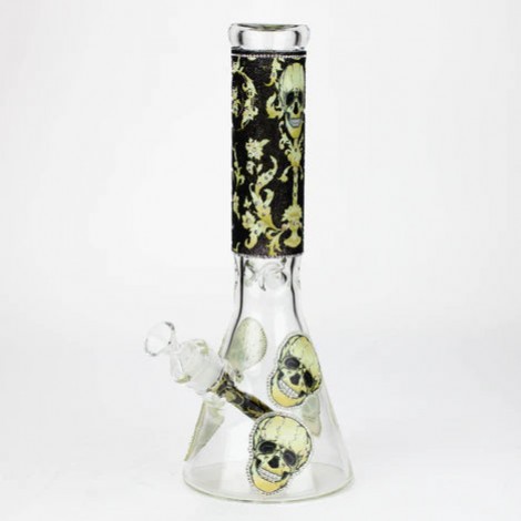 14" Graphic with cubic zirconia decor 7mm glass beaker water bong